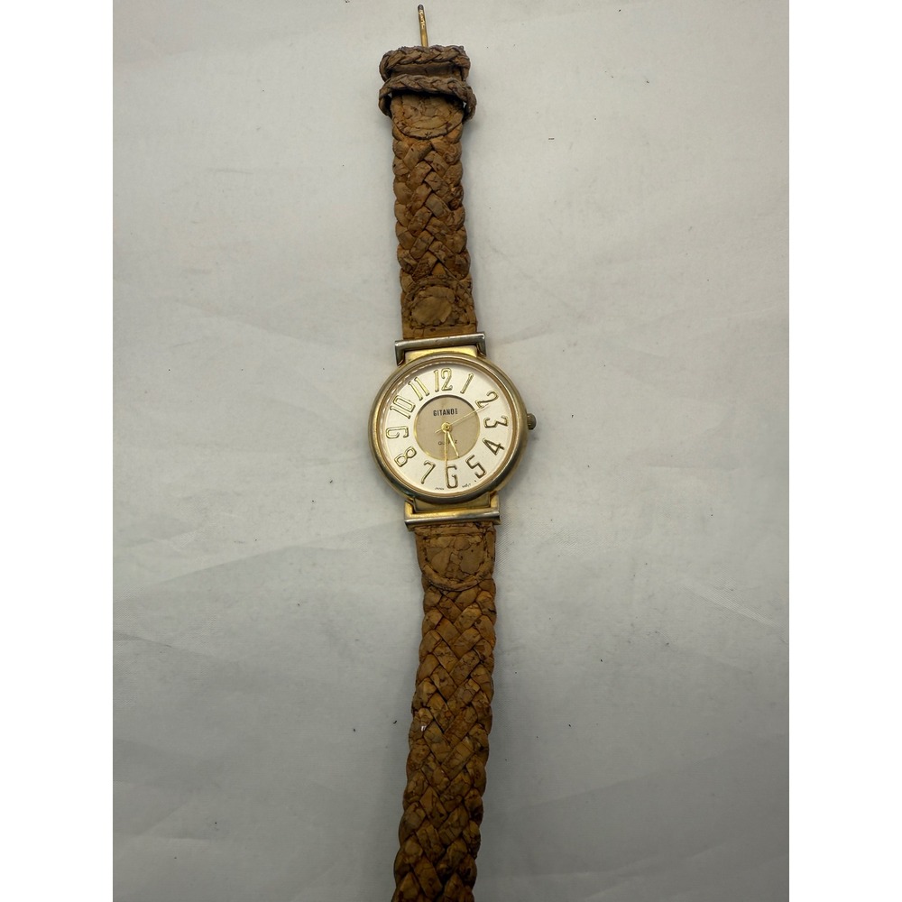 Gitano Quartz Japan Movt Women's Watch‎ Braided Leather Band Gold  needs battery